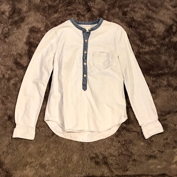 J. Crew Blue Denim Button Blouse, Darker Trim - Picture 3 of 6